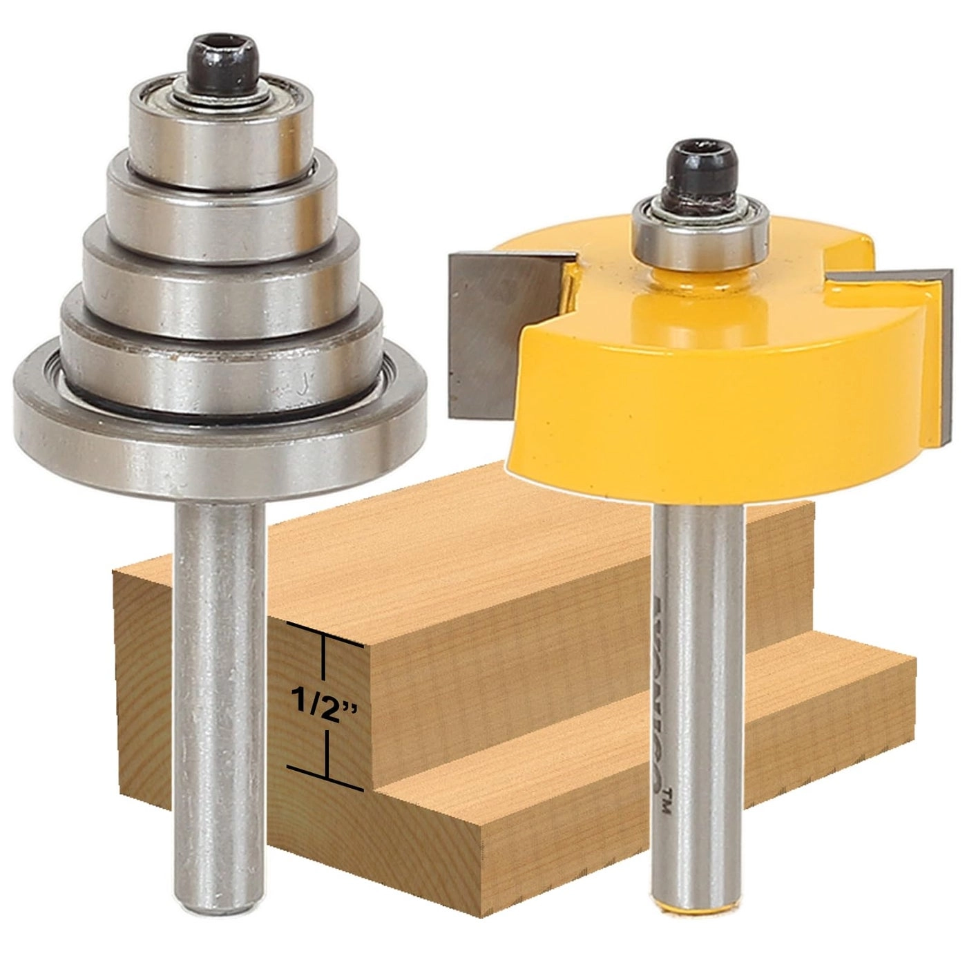Rabbet & Bearing Router Bit Set - 1/4-Inch Shank 6 Bearings