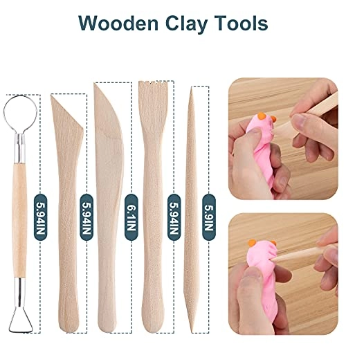 Clay Tools Kit - metal head wooden handle and plastic 25 Pcs
