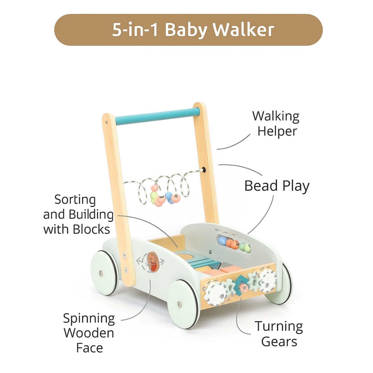 Enzo Wooden Baby Walker - 5-in-1 Activity Center