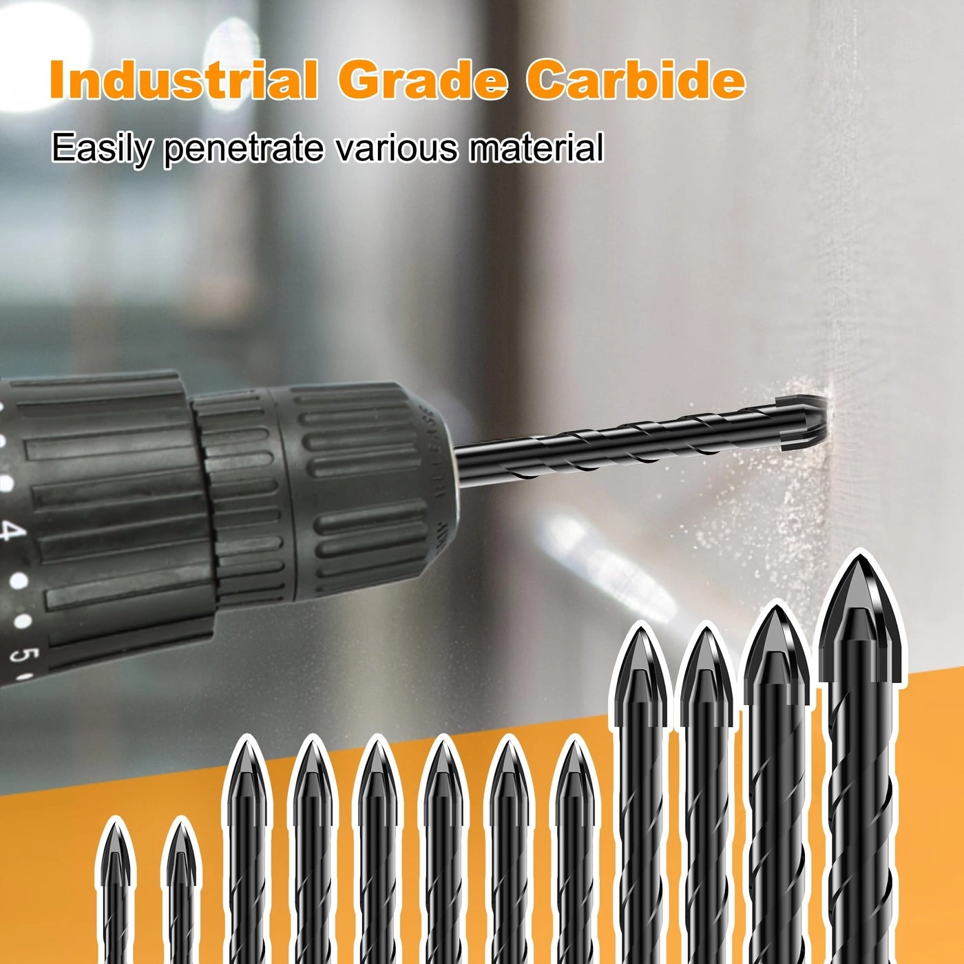 Masonry Drill Bit Set - Carbide 12PCS 3/16"-1/2"