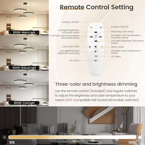 Modern LED Chandelier - 3000K-6000K Dimmable