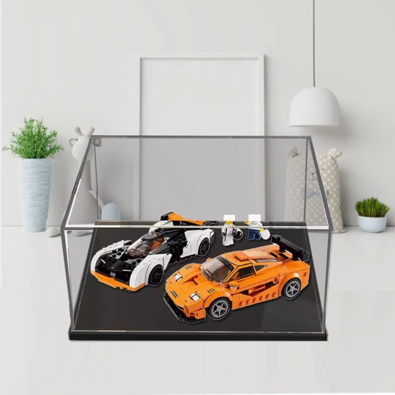 Clear Acrylic Display Case - for LegoSpeedChampions 76918 20x20x10cm Black Bottom