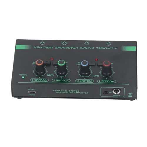 4 Channel Headphone Amplifier - Mini Metal 6.35mm Output 7 Color Breathing Light