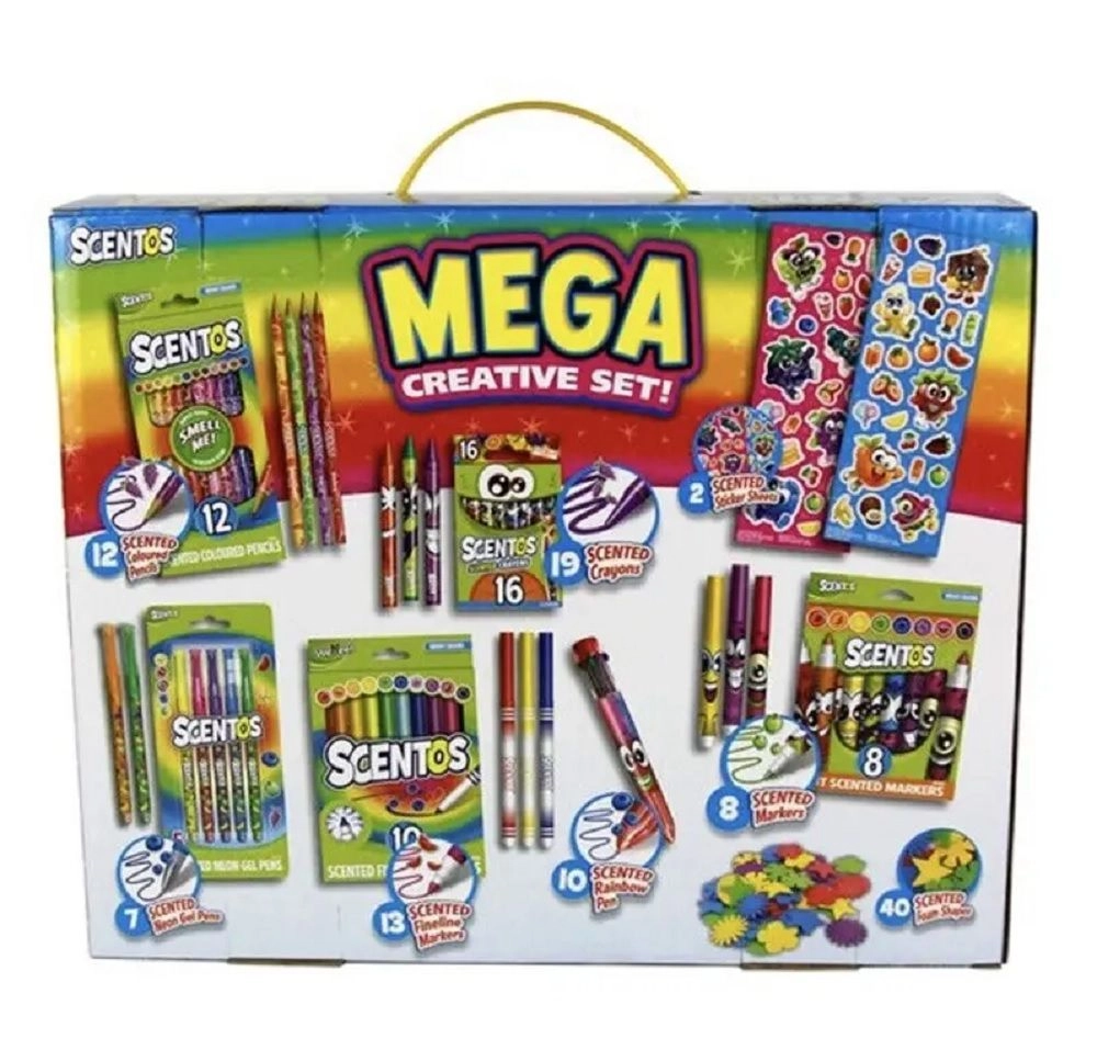 Mega Creative Set - 100 Pieces 10 Scented Colour Rainbow Pens 7 Scented Gel Pens 19 Scented Crayons 13 Scented Fine Line Markers