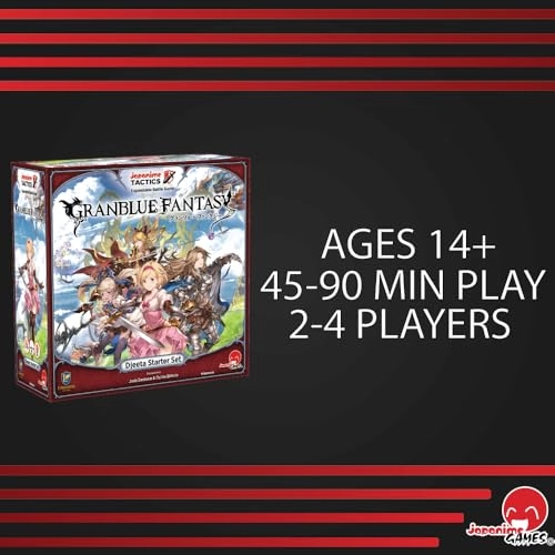 Japanime Tactics: Granblue Fantasy - Gran Starter Set + Djeeta Starter Set + Expansion Volume 1 - Box of 12 Expansion Packs + Promo Character Packs (Katalina, The Lowain Bros, Meteon, Blazing Teacher Elmott)