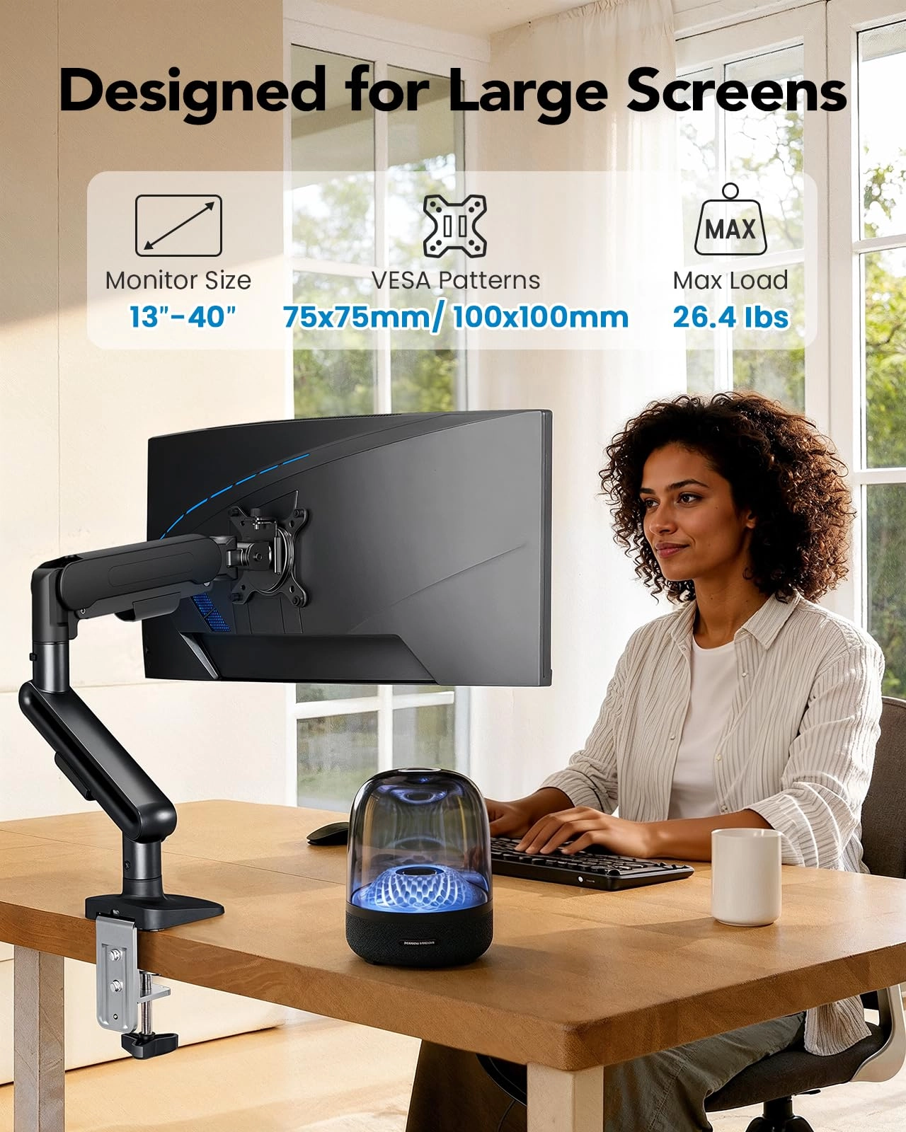Ultrawide Monitor Arm - Single 13 â€“ 40" 75x75mm/100x100mm