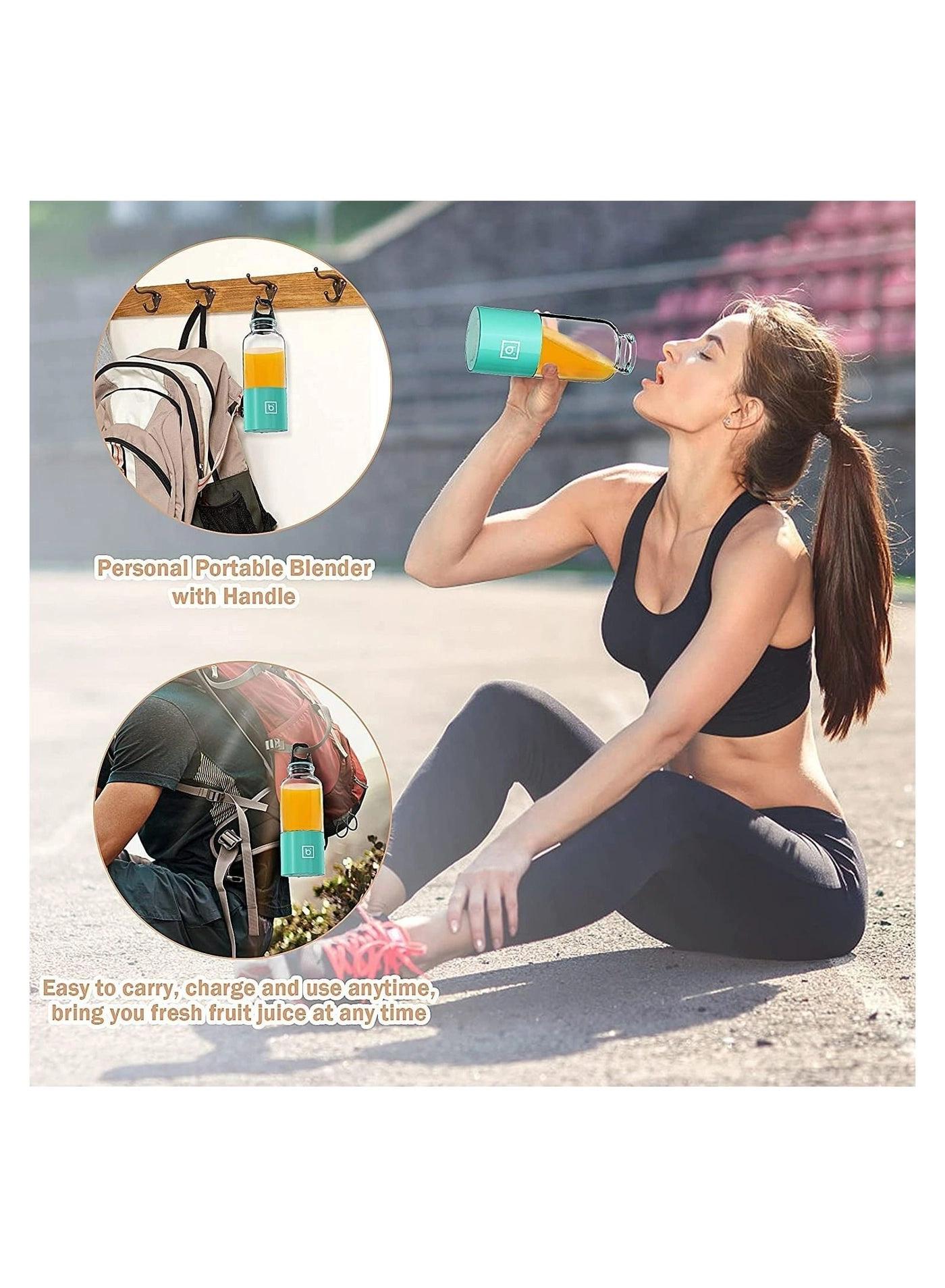 Portable Blender With Handle - Handle cup cover SUS304 stainless steel 4-blade Rechargeable USB