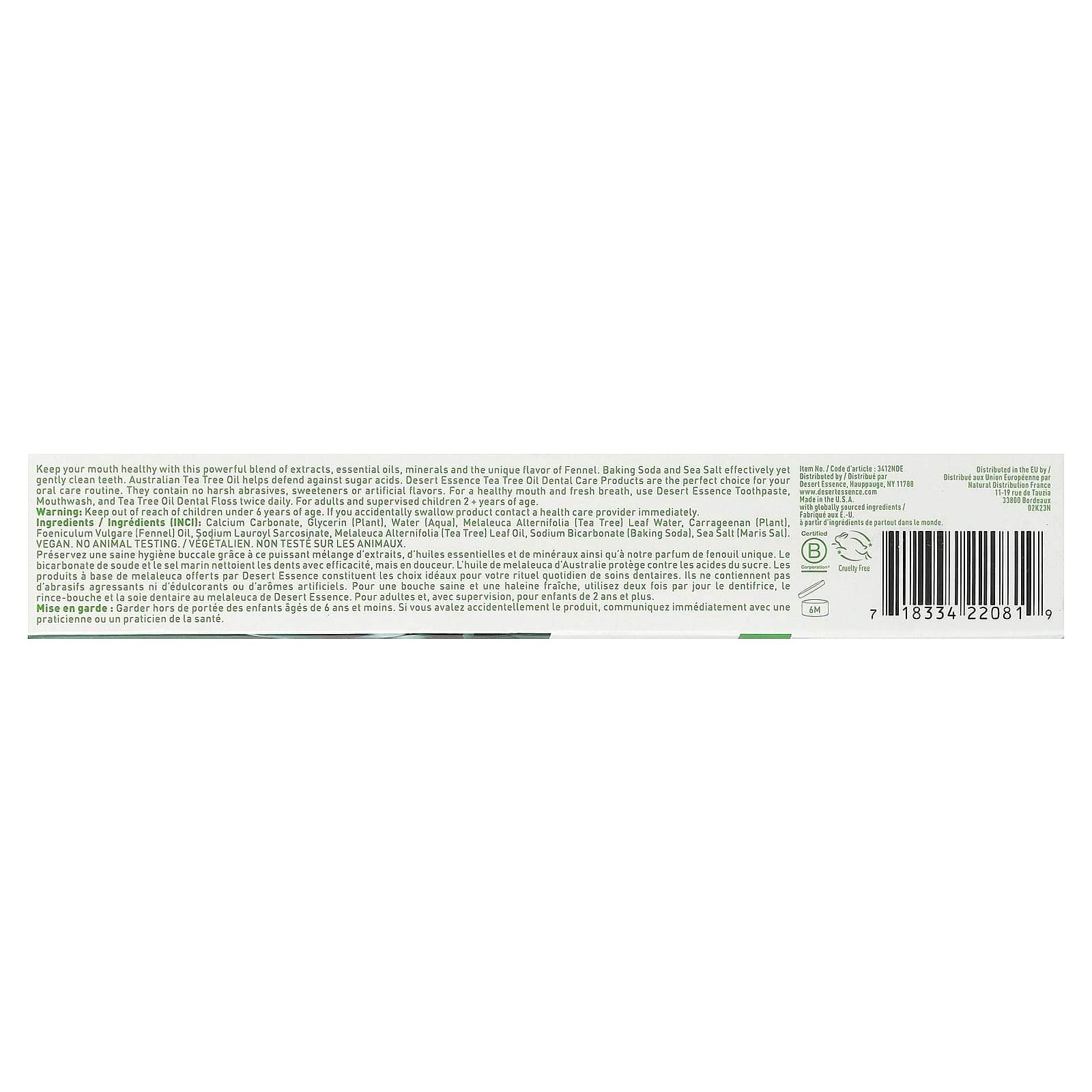 Tea Tree Oil Fennel Toothpaste 176 g