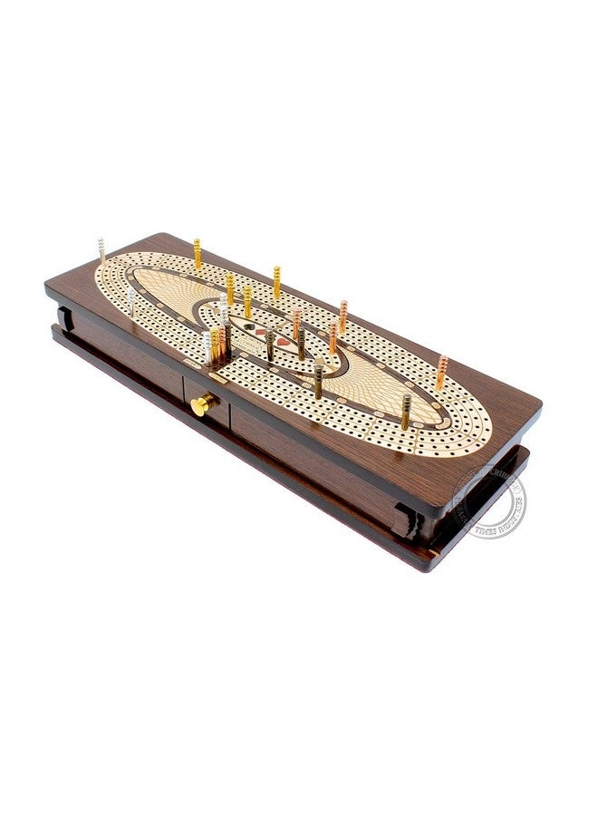 Continuous Cribbage Board - 4 Track Inlaid in Wenge Wood/Maple