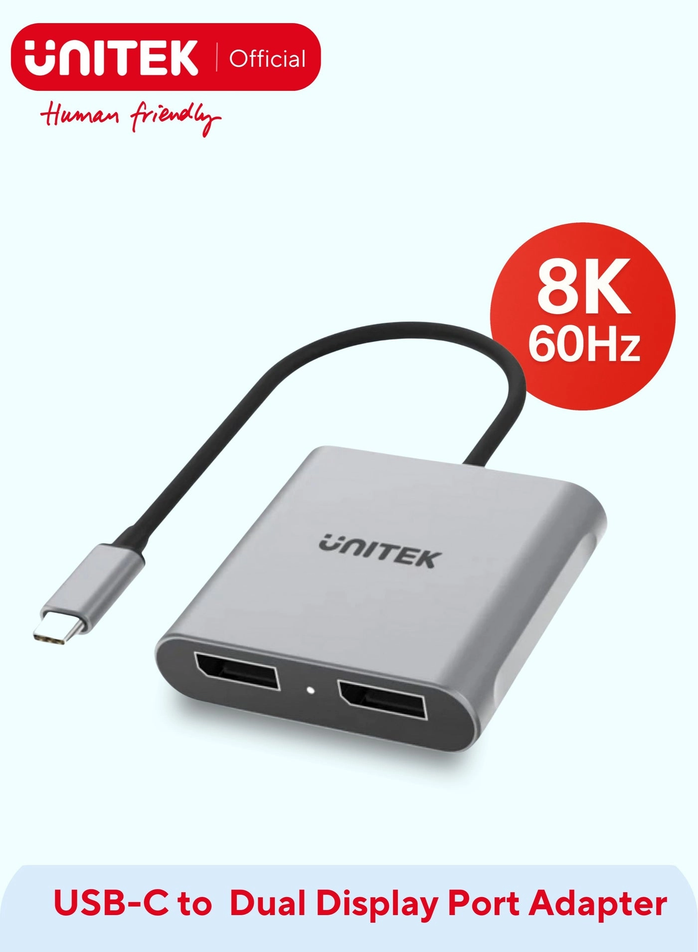UNITEK USB-C to Dual DisplayPort Adapter - 8K 7680x4320@60Hz Dual 4096x2160@60Hz