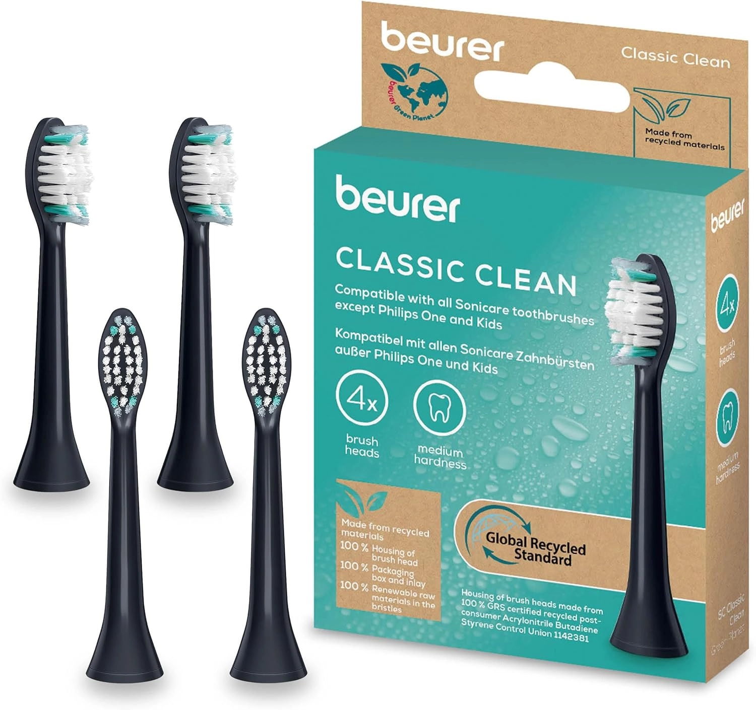 SC Classic Clean - 4 Replacement Brushes Philips Sonicare compatible Medium Hardness