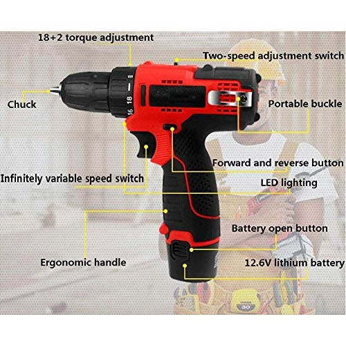 Electric Drill Driver - 12.6V 108 Pieces Accessories 18 + 2 Torque Adjustment