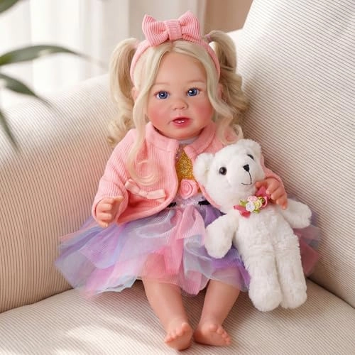 Reborn Baby Doll - 17 Inch Vinyl Long Grey Hair Ages 3+