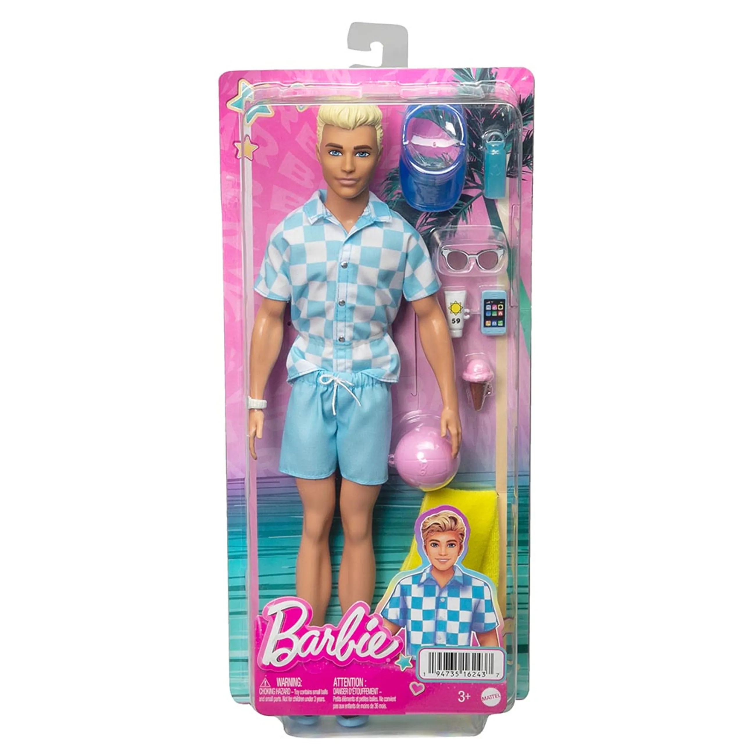 Ken Doll - Male Blonde Blue Button Down And Swim Trunks Ages 3+