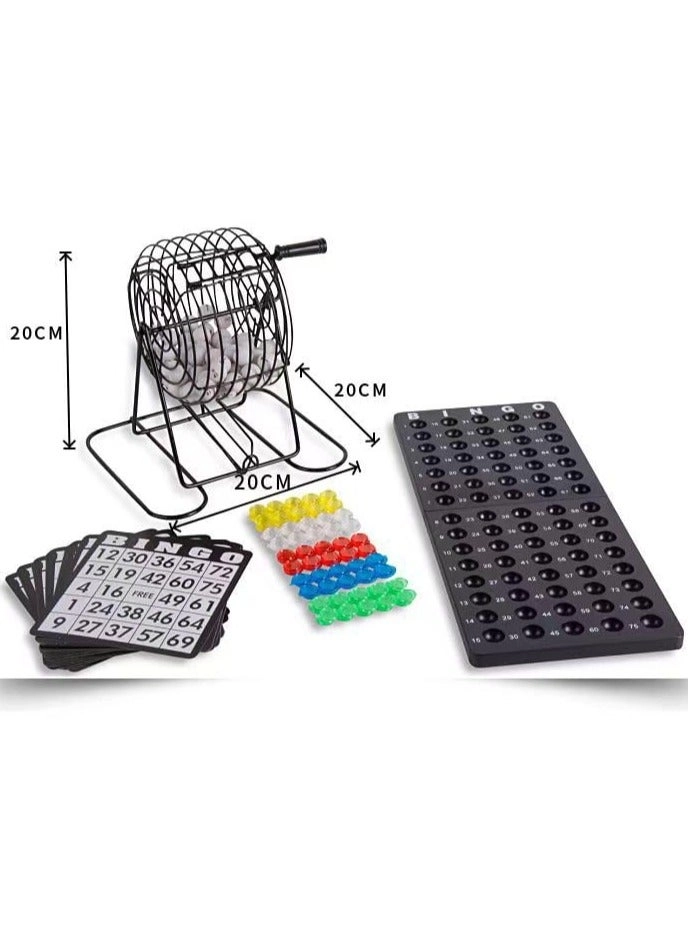 Bingo Cage - Metal + Paper Cards - 18 + Balls - 75 + Bingo Chips - 150
