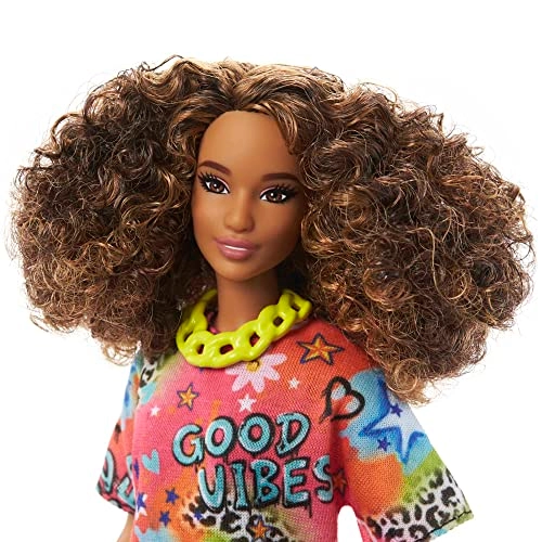 Barbie Fashionistas #201 - Athletic Body Curly Brown Hair Graffiti Dress Ages 3+