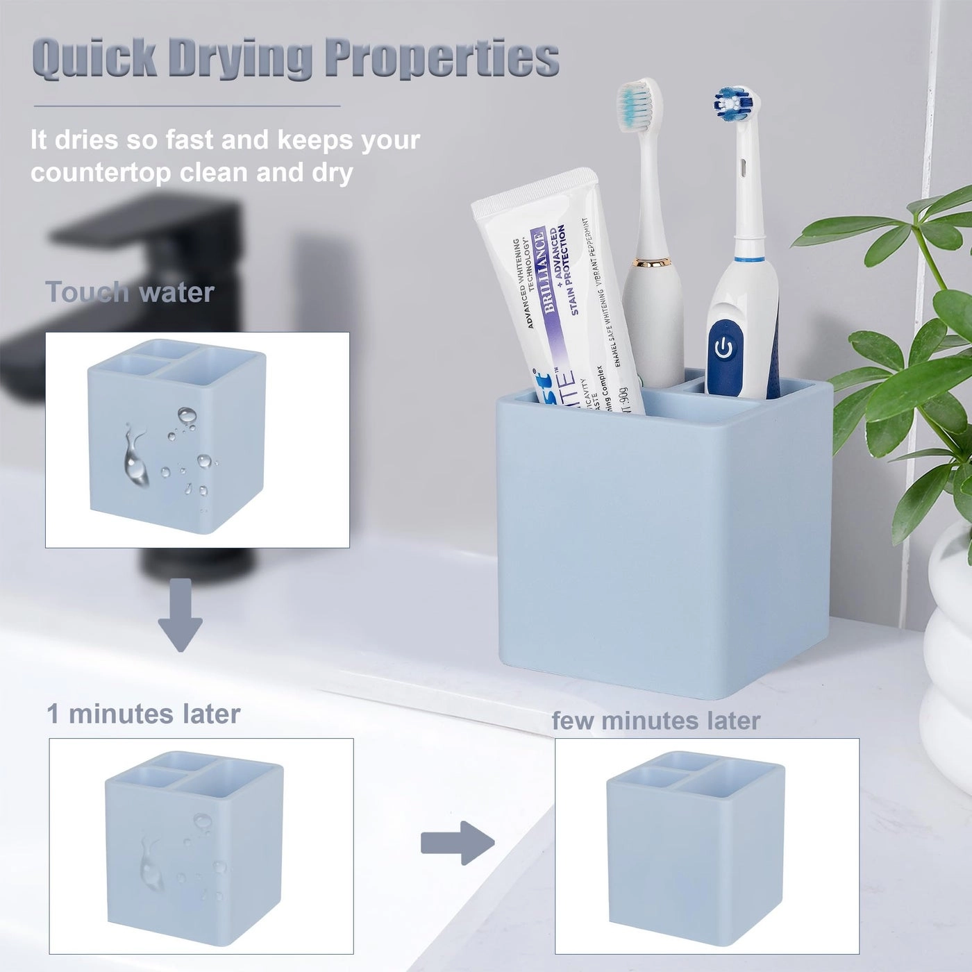 Diatomite Toothbrush Holder - Bathroom Countertop Shower Vanity 3 Slots
