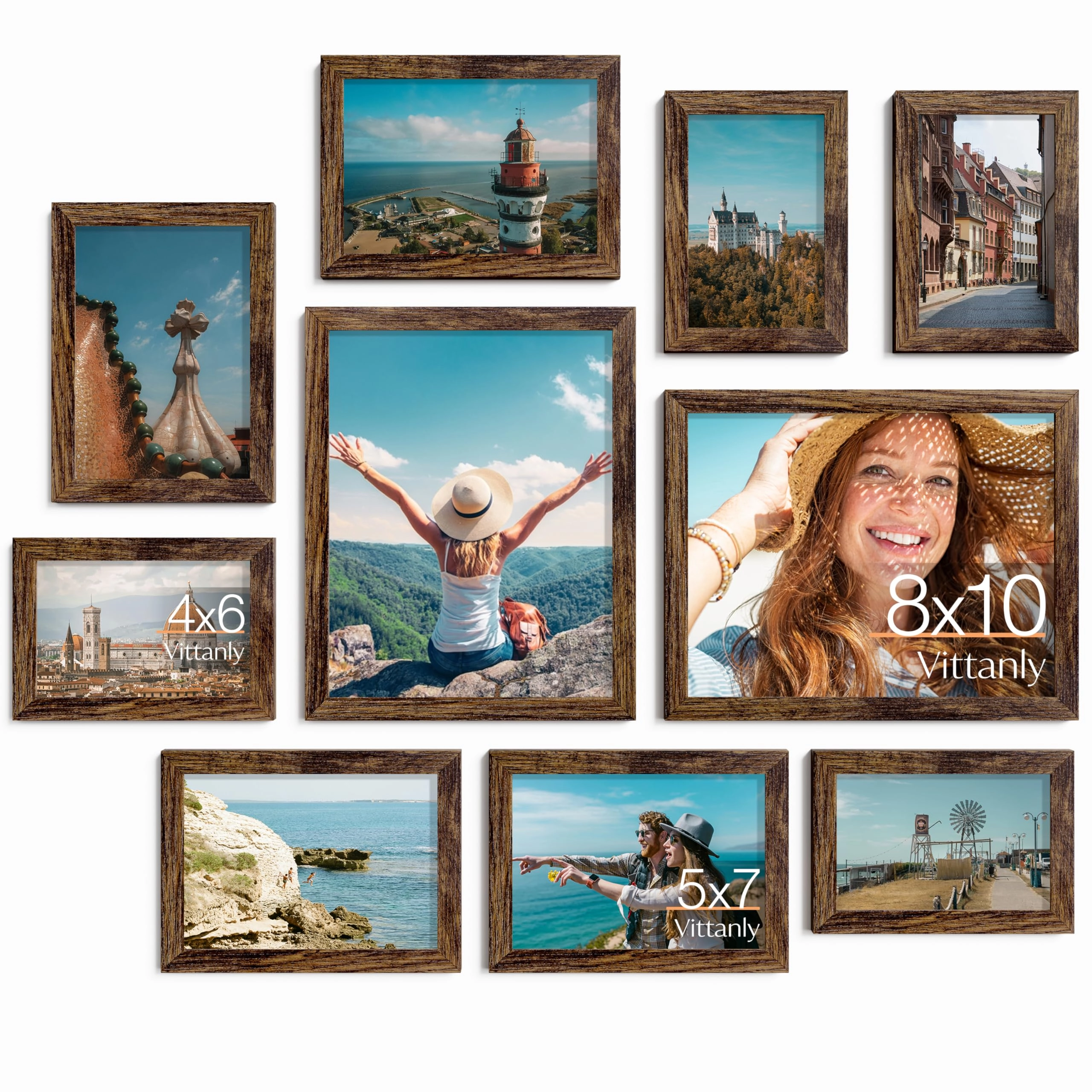 Picture Frames Set - 10 Pack Rustic Grey