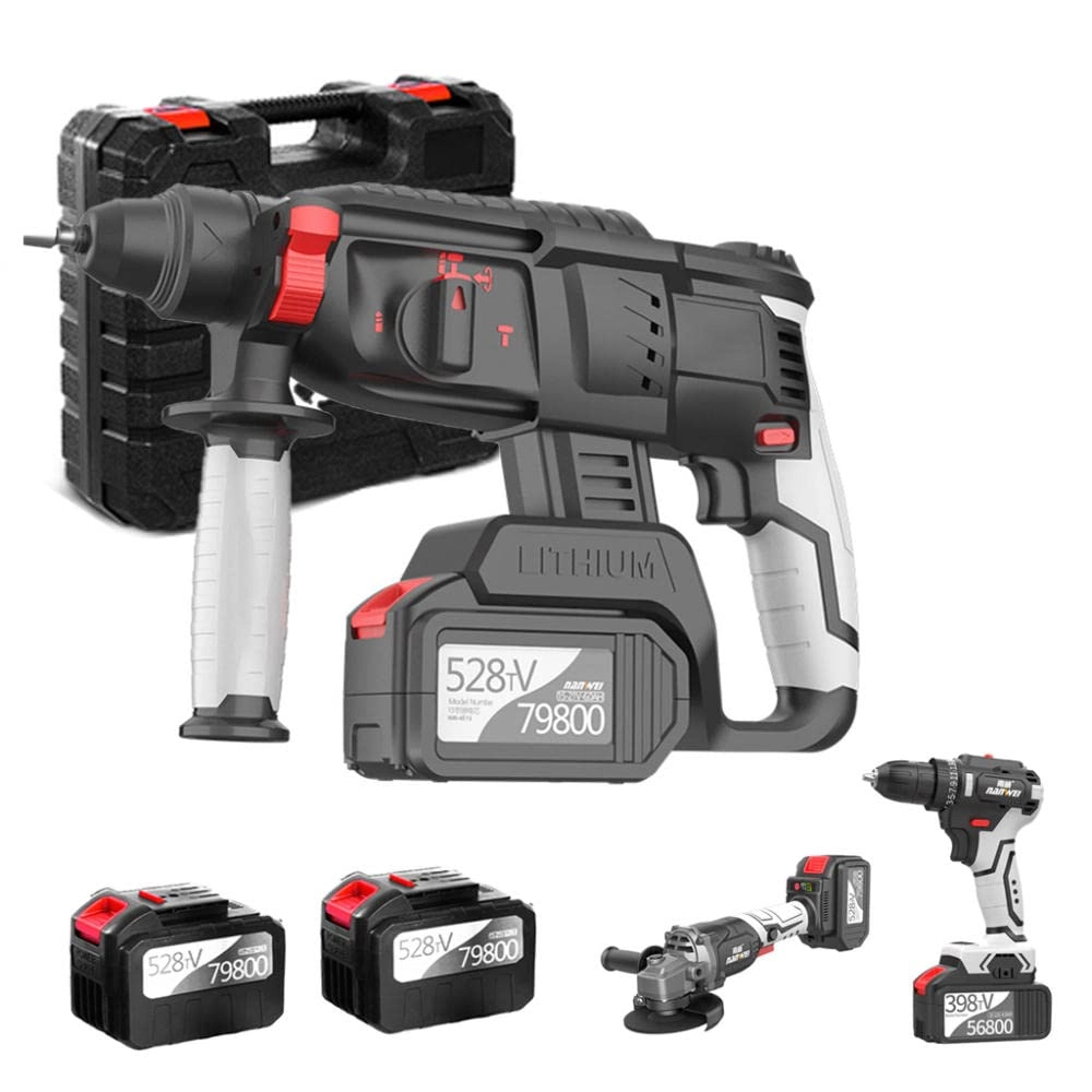 LFFDFS Angle Grinder - 900 RPM + Hammer - Rotary Hammer + Cordless Impact Wrench - Cordless 2 Battery + Cordless Drill