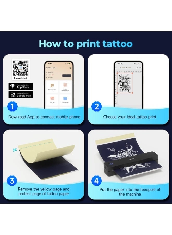 Tattoo Stencil Printer - Inkless Thermal Technology + Tattoo Transfer Paper - 10 Sheets