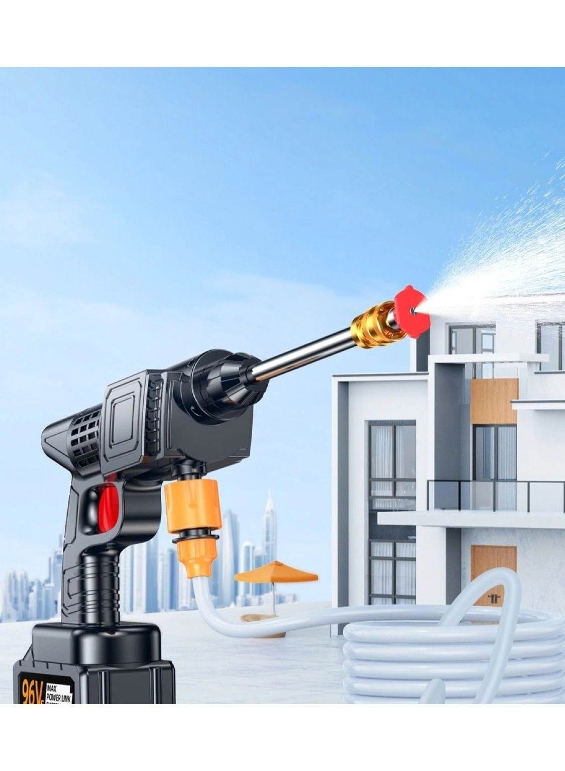 High-Pressure Car Washing Water Gun - 21V 5-meter hose Black