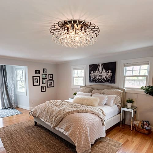 Crystal Floral Chandelier - 4-Light Modern Bronze