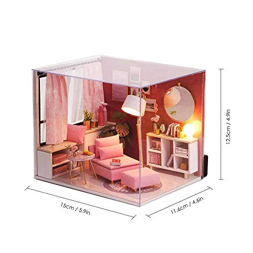 DIY Miniature Dollhouse Kit - 3D Pink LED Lights