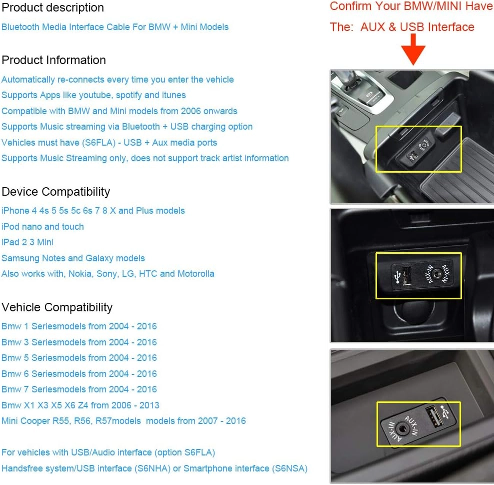 Bluetooth Kit - Bluetooth BMW Mini Cooper Android iPhone iPod
