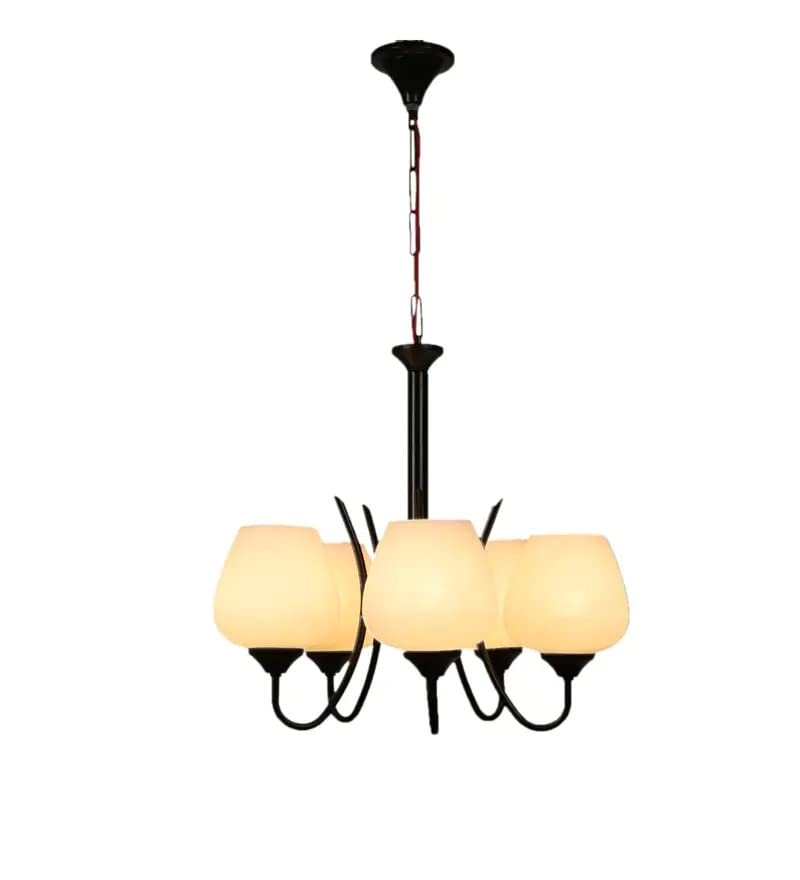 711 SIX LIGHT CHANDELIER - Black and Frosted Metal Glass