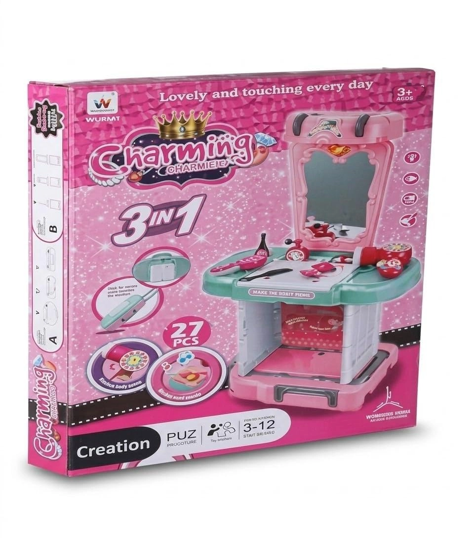 zain 'Charming' 3-in-1 Transforming Kids' Makeup Vanity & Suitcase Playset - 27 pcs (741869347782)