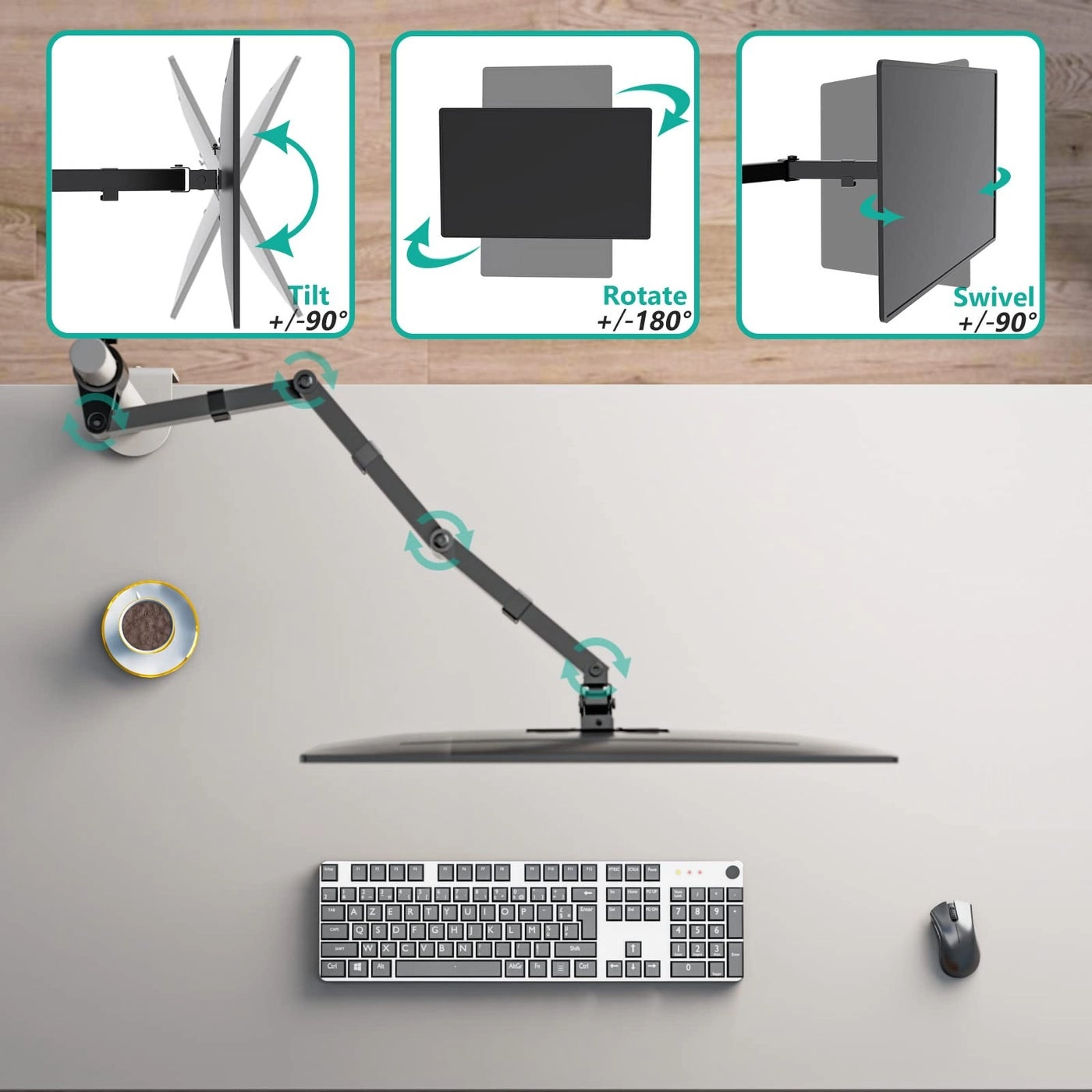 Gas Spring Desk Mount - 35 inch VESA 75 and 100