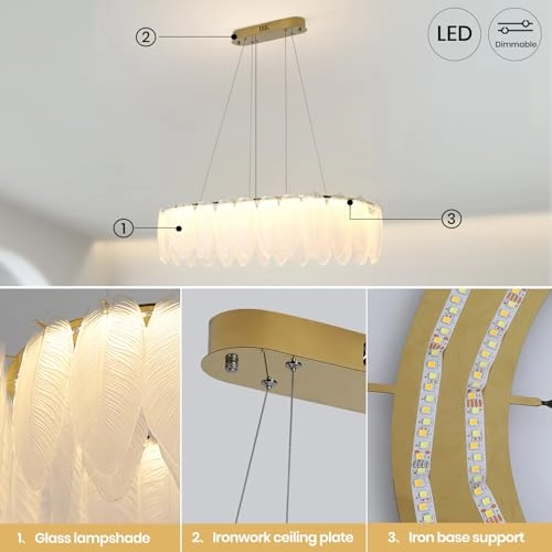 Flowing Feather Art LED Chandelier - Up to 39.3 inches (100 cm), adjustable