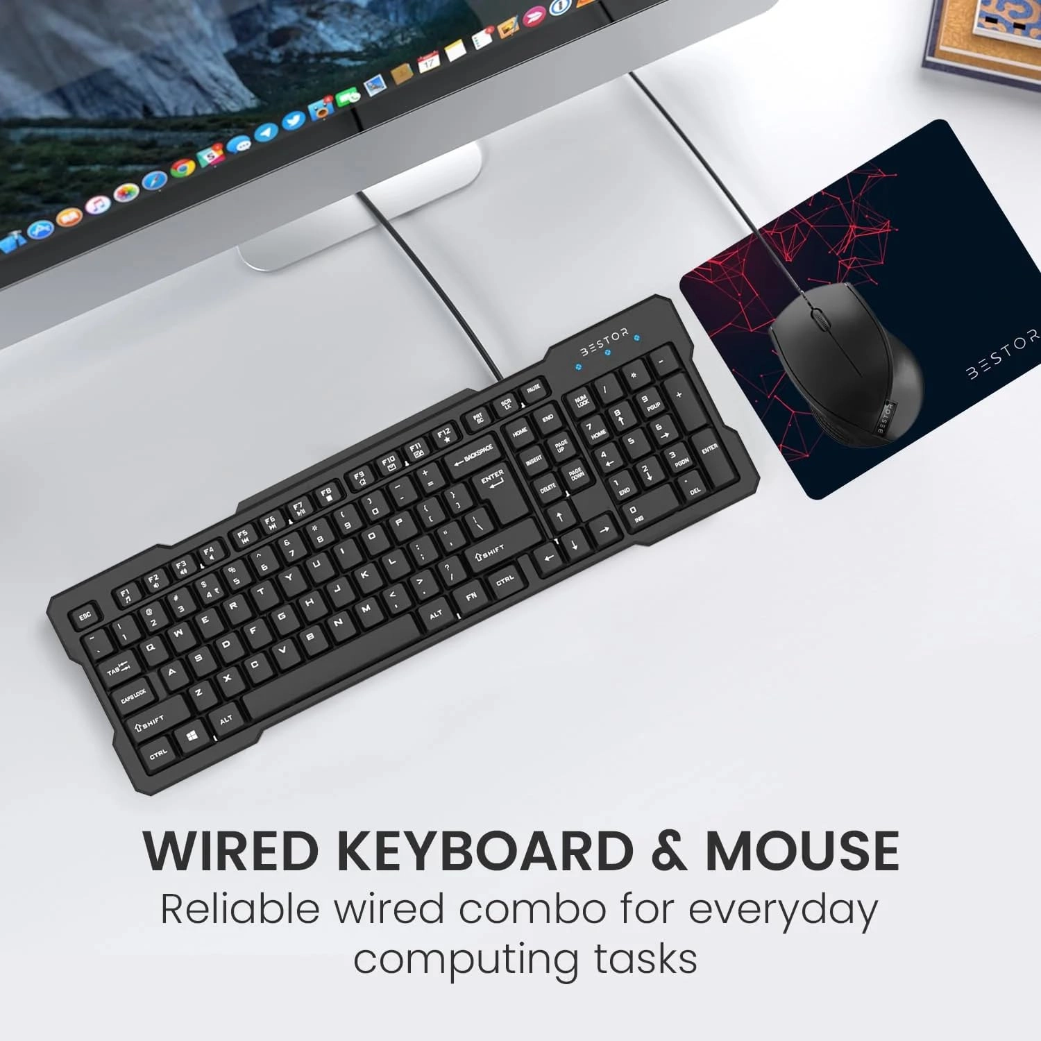 Wired Keyboard + Wired Mouse + Mouse Pad + Type A to Type C OTG Adapter + 4 Port USB HUB - QWERTY Wired