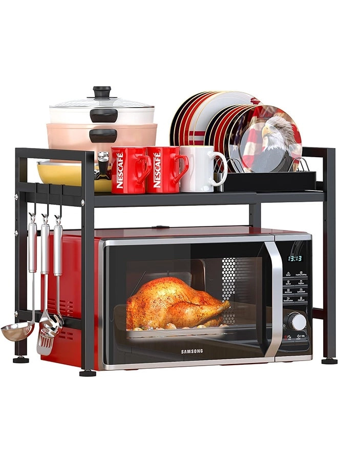 SKY-TOUCH Extendable Microwave Oven Rack - 2-Tier 6 Hooks 57lbs