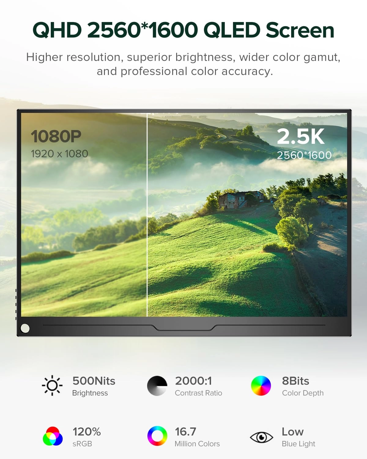 2.5K QLED Portable Monitor - 2560x1600 16"