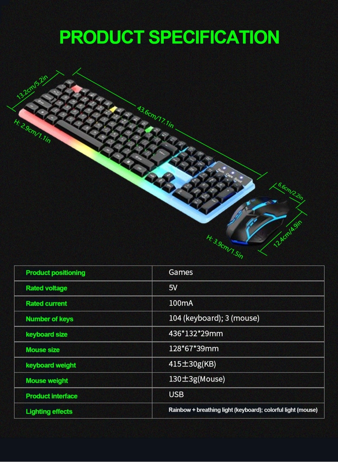 Gaming Keyboard + Gaming Mouse - Wired