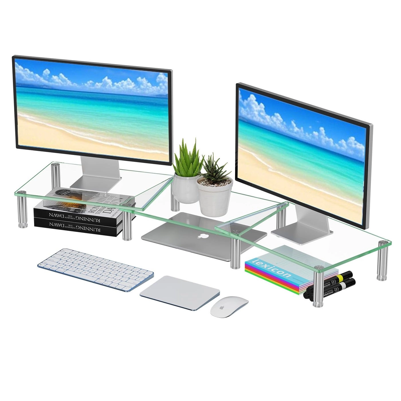 Computer Monitor Riser - 6mm Tempered Glass Height Adjustable Pack