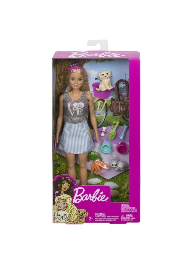 Barbie Doll With Pets Playset - Blonde Ages 3+