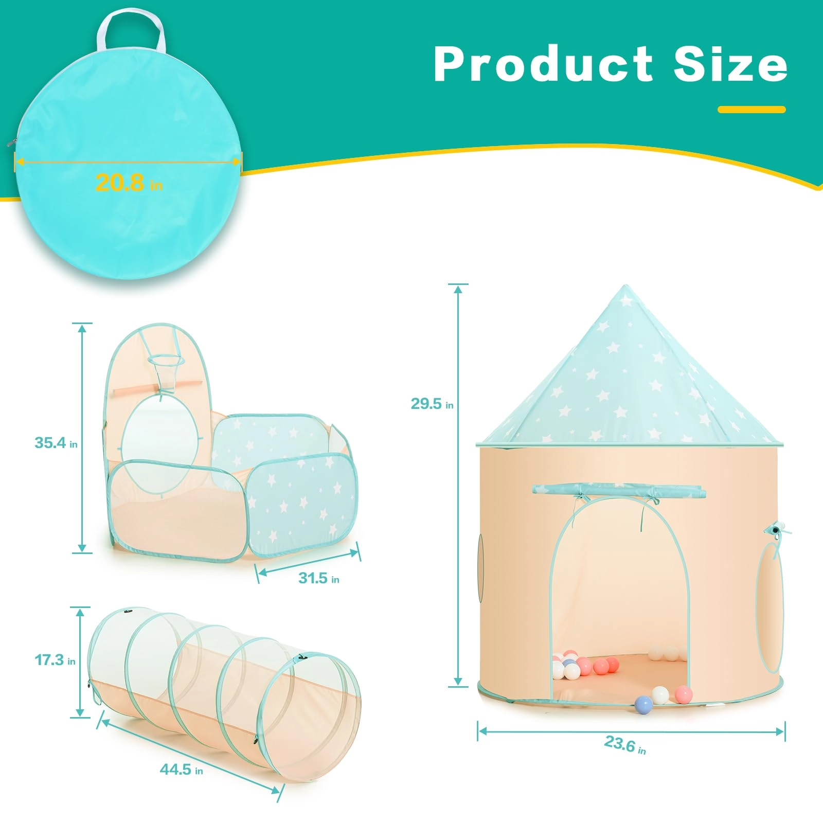 3pc Kids Play Tent - Space Orange & Green
