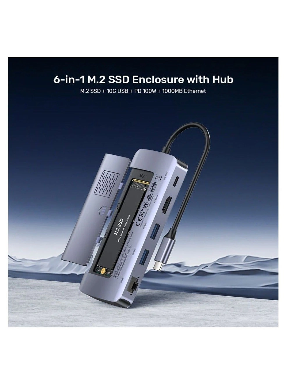 6-in-1 USB-C Hub - Built-in M.2 SSD Enclosure 4K HDMI