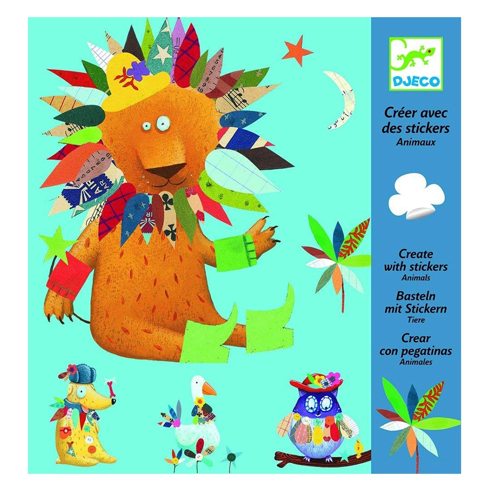 DJECO Create Animals Activity Sticker Book Safe Adhesive 6 pcs