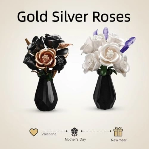 Rose Flower Building Blocks with Vase - Black Rose 255 pcs