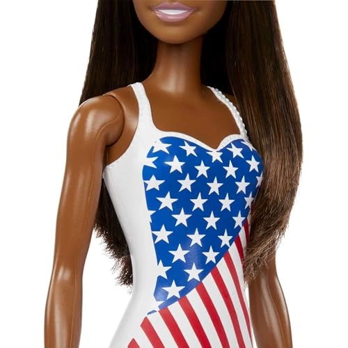 Barbie Flag Beach - Stars and Stripes Swimsuit Brunette Ages 3+