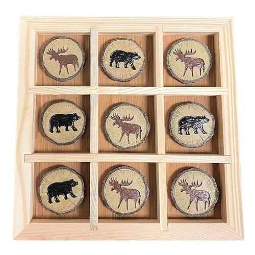 Tic Tac Toe - Rustic Wood Cut Log Bear and Moose Prints