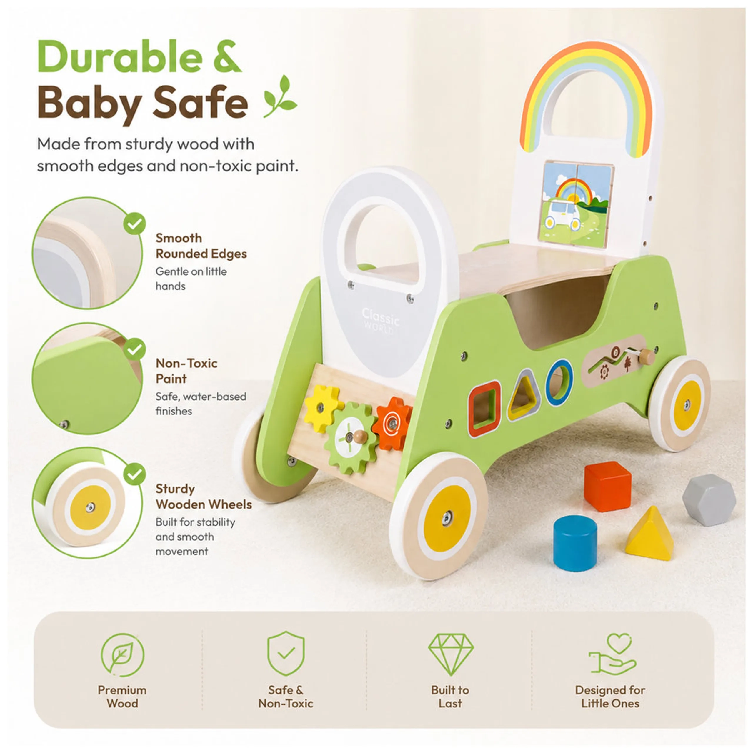 Wooden Rider And Baby Walker - 2-In-1