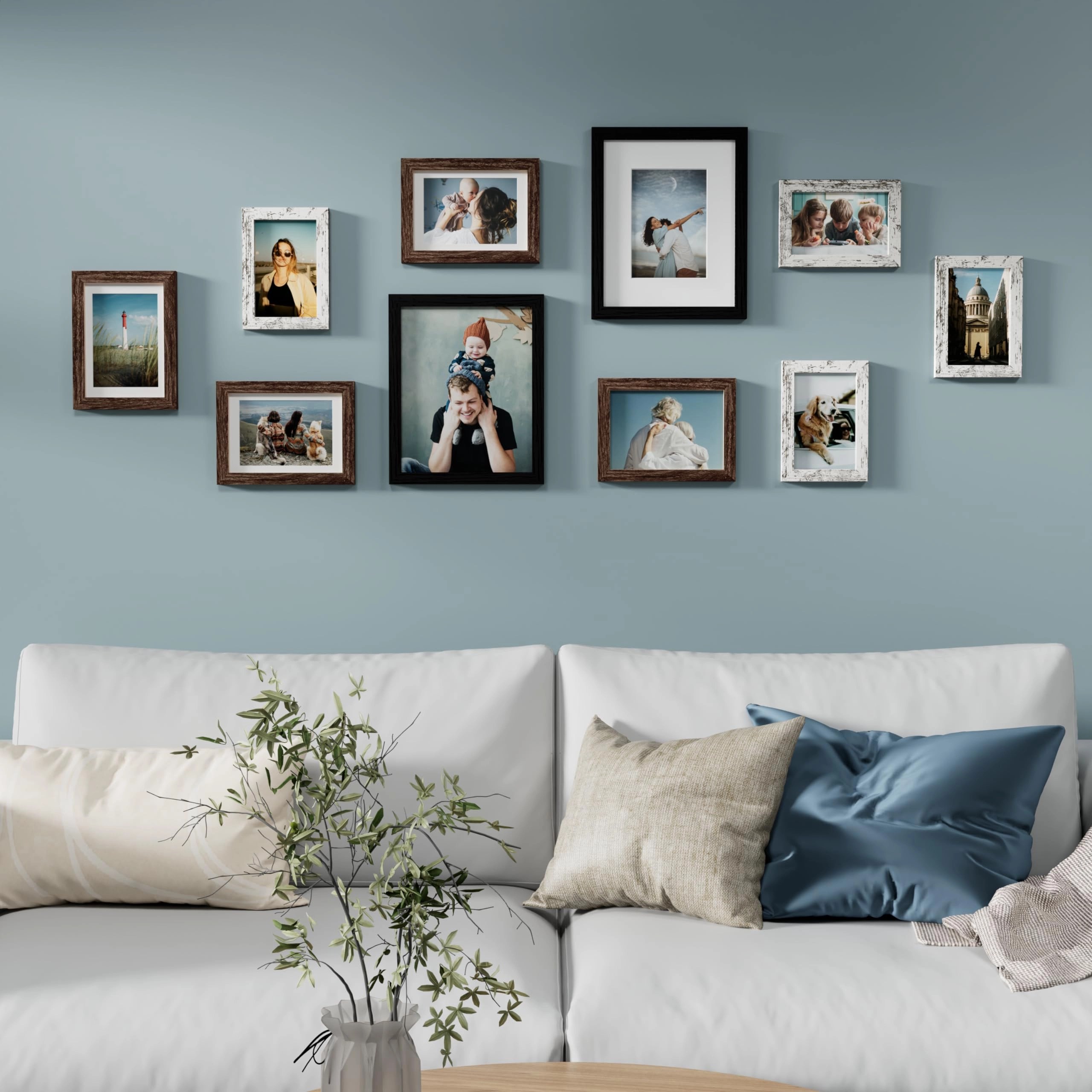 Picture Frames Set - 10 Pack Rustic Grey