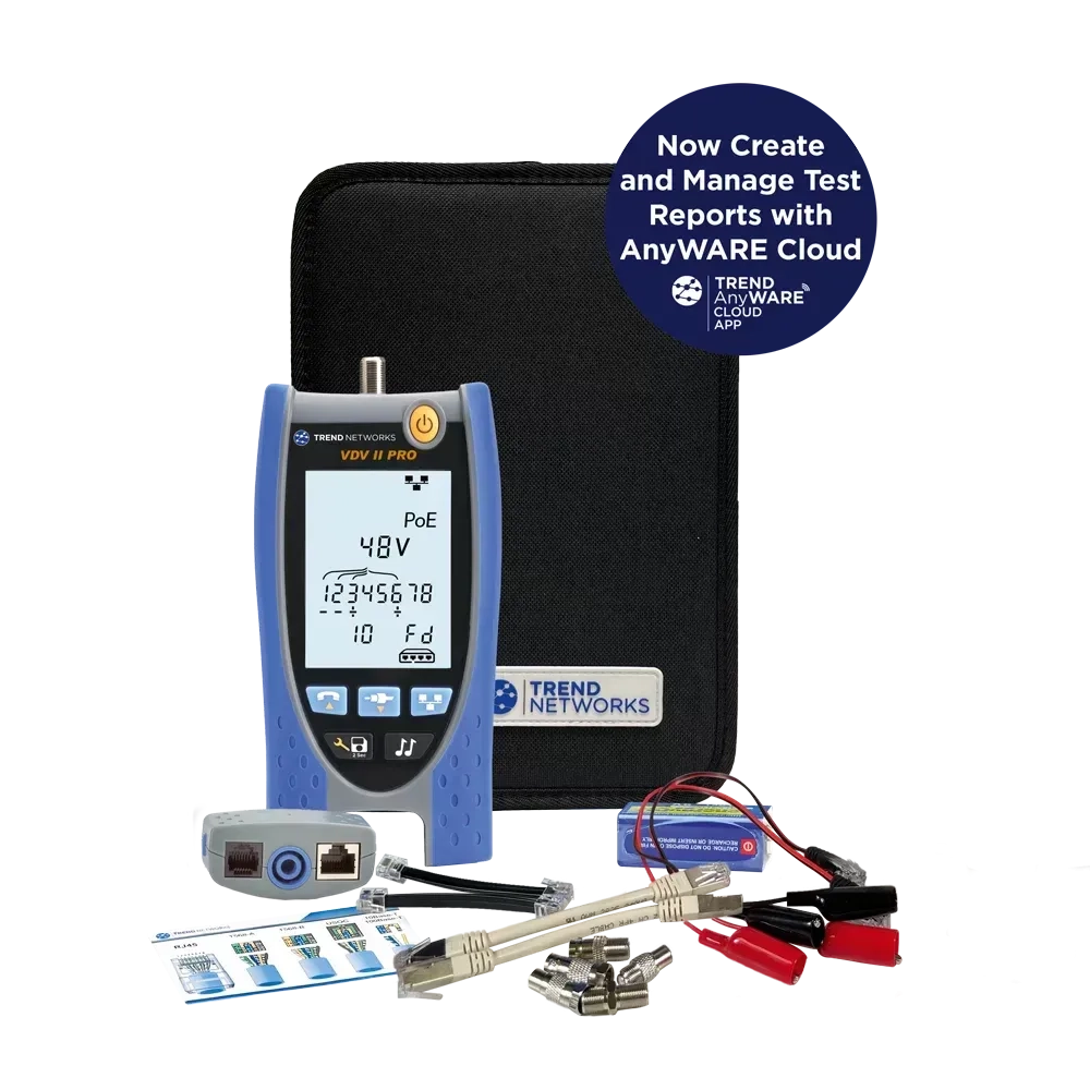 TREND Networks VDV II - Coax (F-type), 6 Pin (RJ11/12) and 8 Pin (RJ45) Connectors Miswires, Opens, Shorts and Split Pairs Tests UTP and STP Cabling