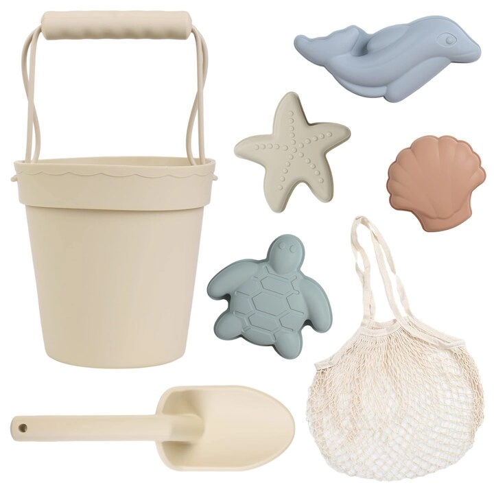 Blue Ginkgo Silicone Beach Toys - 7pc Beige
