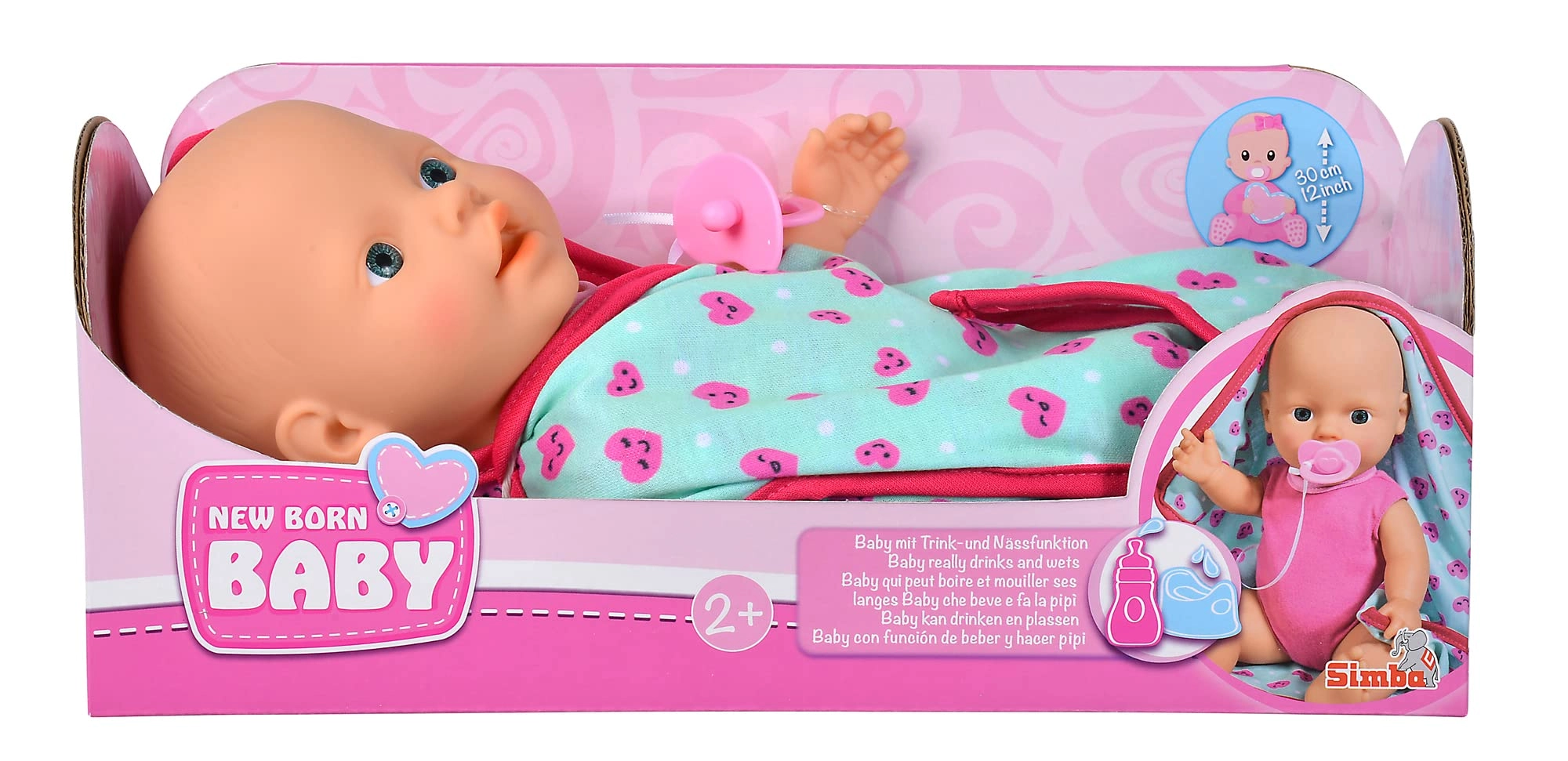 Simba New Born Baby Doll - 30 cm Drinking and Wet Function Ages 24 months+