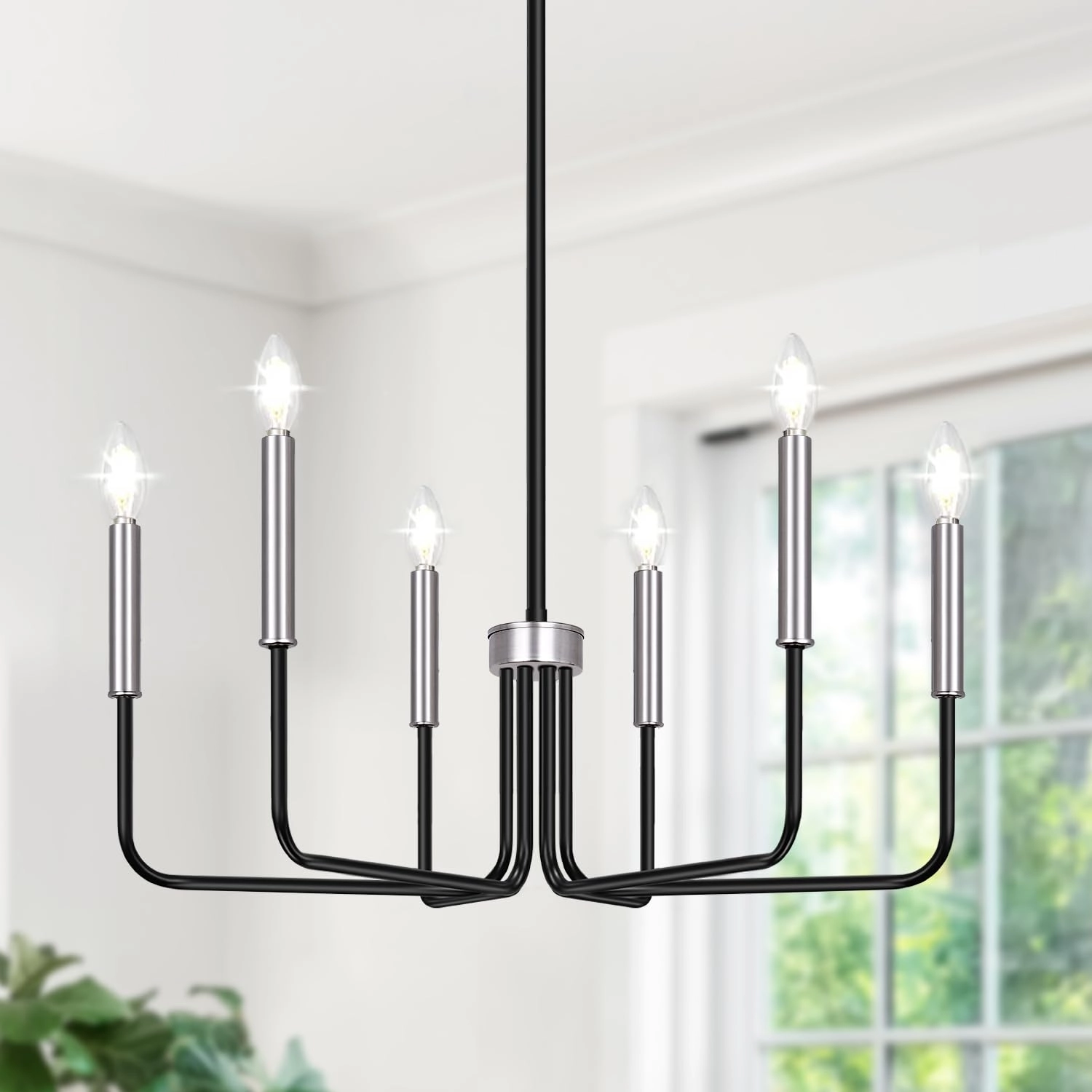 6-Light Farmhouse Chandelier - Black Indoor